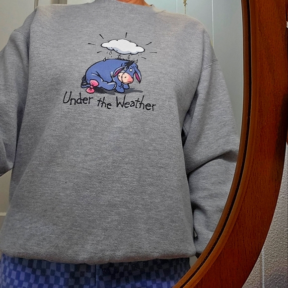 Vintage Disney Store Eeyore Sweatshirt Sz. Med. "Under the Weather" Comfy Soft - Picture 1 of 14